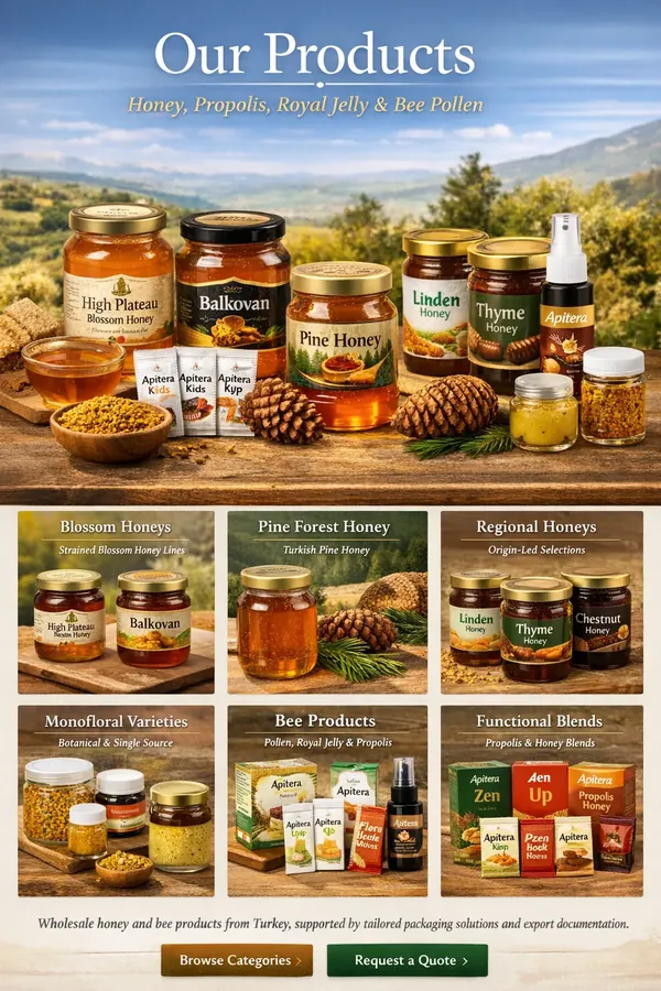 Honey and bee products portfolio supplied from Türkiye